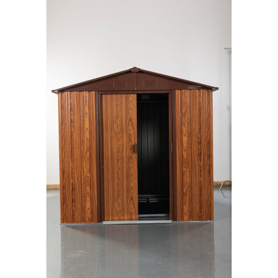 6Ft X Outdoor Metal Storage Shed With Robust Galvanized Iron, Sliding Doors, - Coffee Iron Frame, Protected, Door,