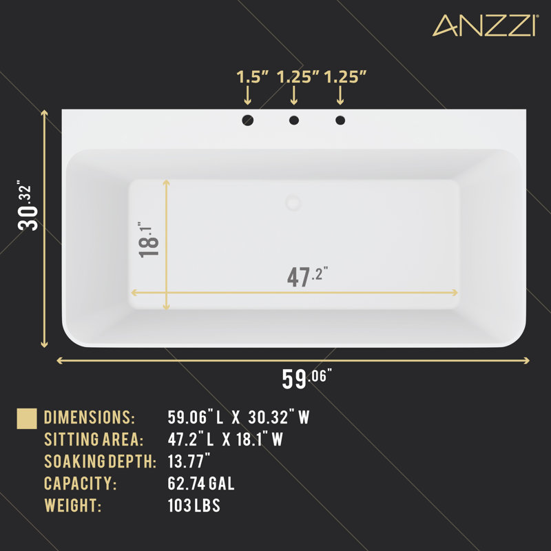 59'' x 30.31'' Freestanding Soaking Acrylic Bathtub