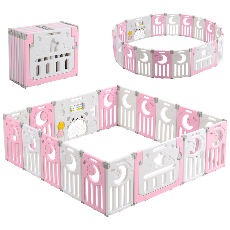 Safe Foldable No - Gaps Baby Playpen for Exploration, Pink/White, 24" H x 75" W x 75" D
