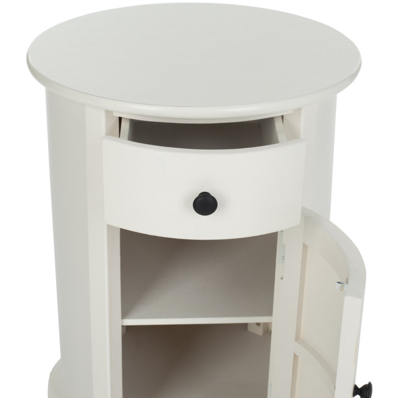 Table de bout cylindrique pivotante en bois massif avec rangement Regan, Crème patinée