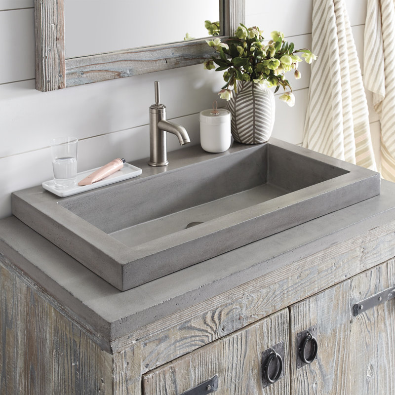 Lavabo de salle de bain rectangulaire encastré à la main Trough, Frêne, Un seul trou pour robinet