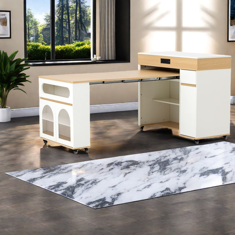 Ivy Bronx Extendable Dining Table With Storage, Mdf Glass, Modern ...