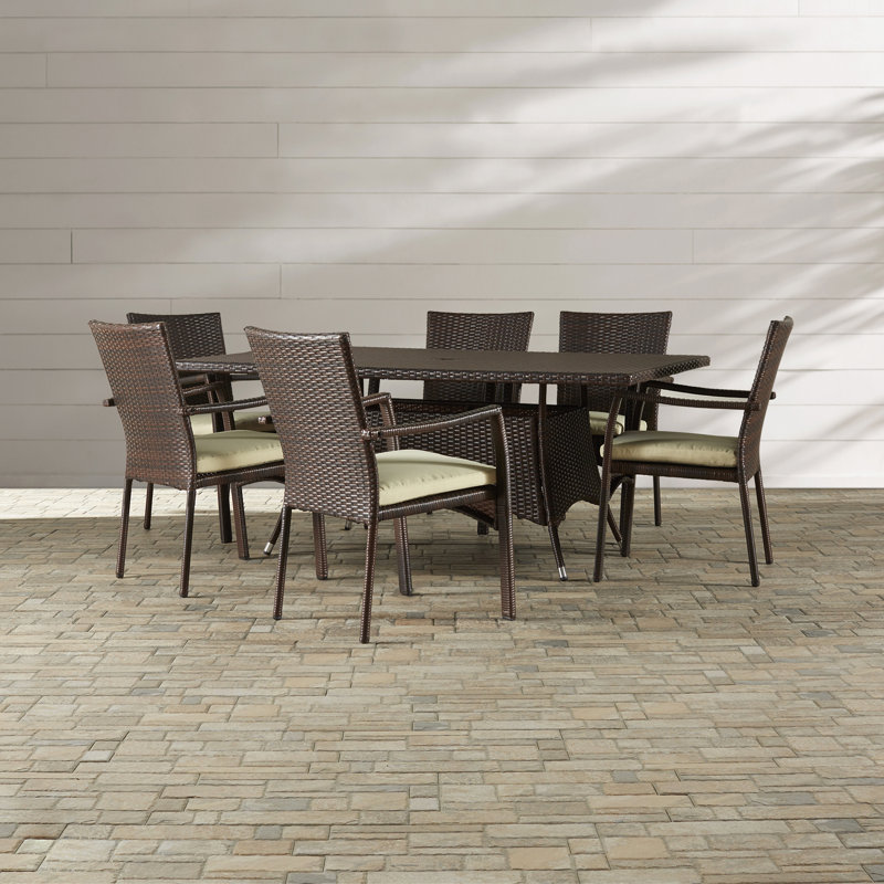 Ensemble repas 7 pièces avec coussins Arturas, Brun