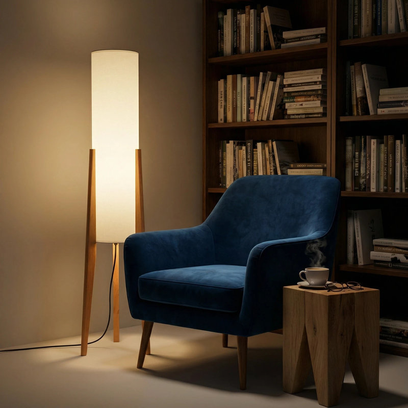 45.87'' Soild Wood Tripod Floor Lamp, Natural