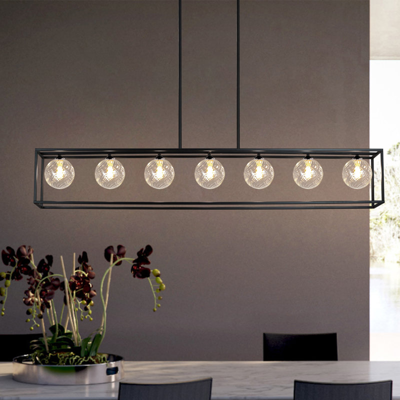 7-light Matte Black Chandeliers Pendant Lights Rectangular Modern Industrial Chandelier For Dining Room Living Room