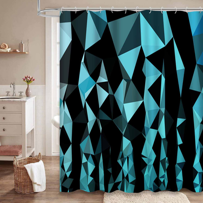 Rideau de douche hexagonal bleu clair avec 12 crochets, L 72 po x l 78 po