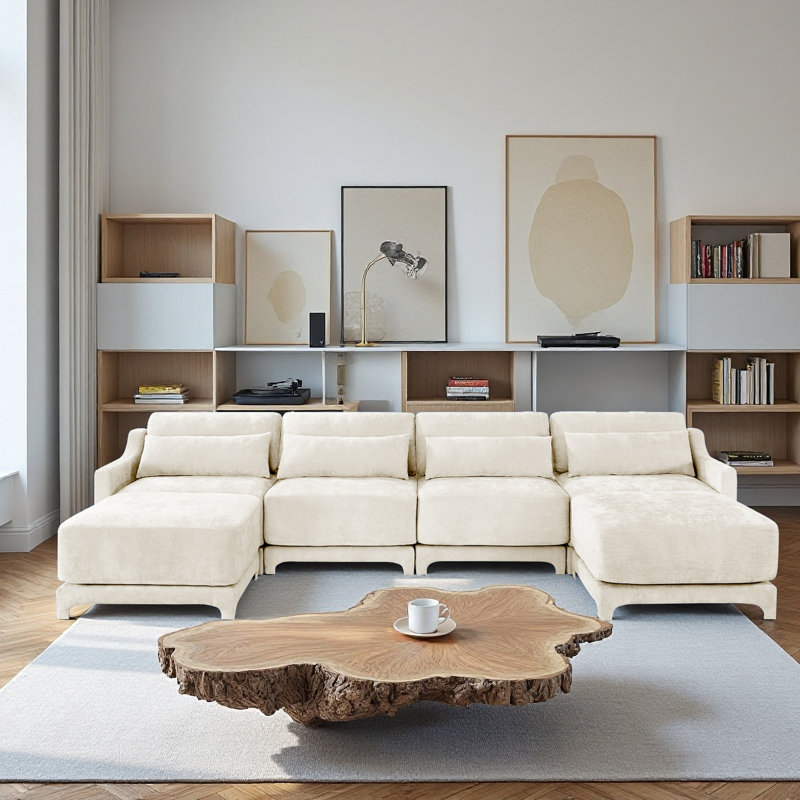 4 Seater Sofa,u Shape Sofa 1 Movable Ottoman,chenille Fabric,solid Wood Frame, Suits Living Rooms, Hotels, Lounges