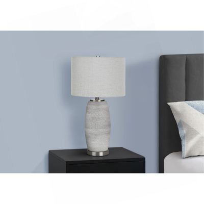 Lighting, H 25 po, lampe de table, céramique grise, abat-jour gris, moderne