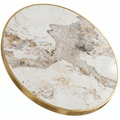 Plateau de table en pierre frittée avec bordure dorée 47 po / 53 po / 59 po