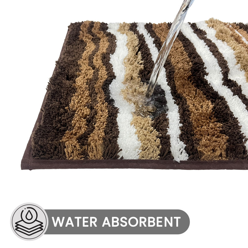 Tapis pour salle de bain 100% polyester griffé Griffie, Rectangle 20 po x 32 po, Brun