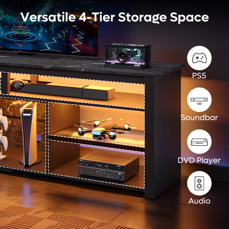 Kruszewski 70" Gaming TV Console for TVs up to 75 inch, LED Media Console with Storage and Adjustable Storage Shelves