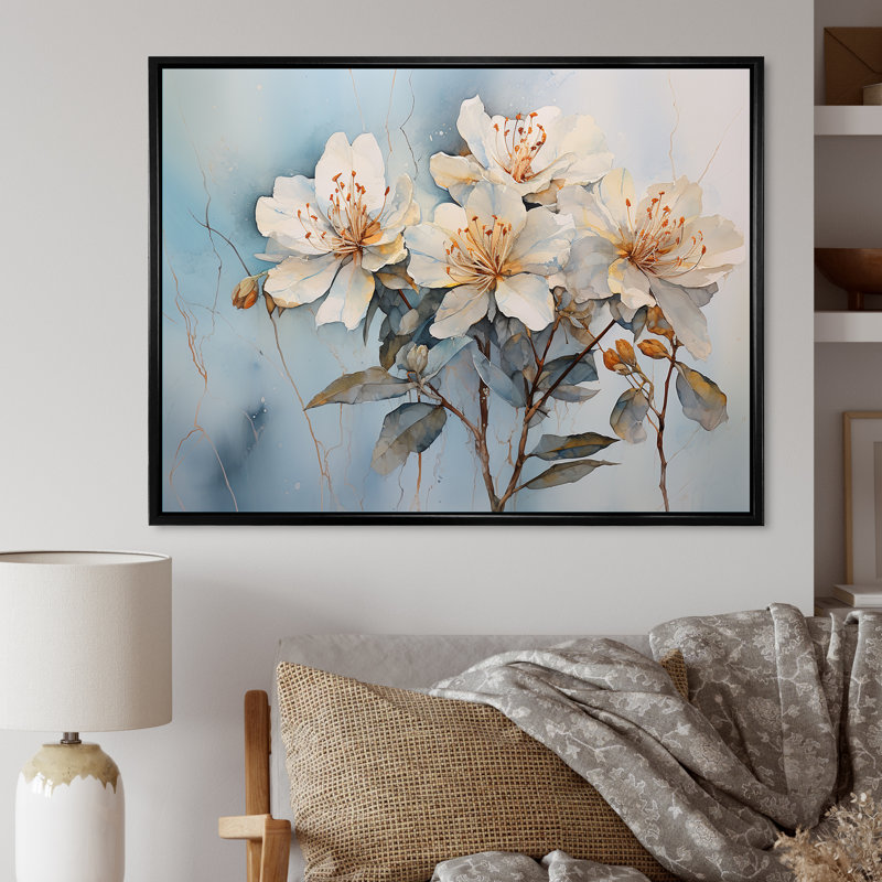 " Essence Of Rhododendron Simplicity ", 24" H x 32" W x 1" D, Black Floater Framed