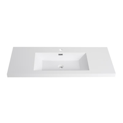 Roomfitters Modern Gloss White Resin Bathroom Vanity Sink Top, Integrated Replacement Basin