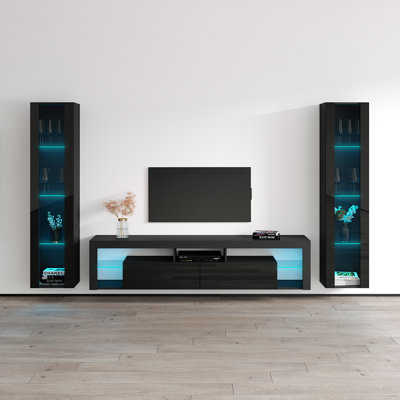 Briahnna 110.3" Modern Entertainment Center with 16-Color LED Lighting, High Gloss Finish