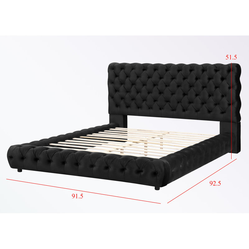 Structure de lit plateforme très grand avec tête et pied de lit capitonnés, Noir
