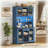 70.9" Navy Blue Farmhouse Kitchen Pantry Cabinet with Buffet Hutch, LED Outlets, Wine Rack & Adjustable Shelves-609144426