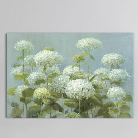 « white hortensia jardin », reproduction d’art sur toile tendue, H 8 po x l 12 po x p 0,75 po