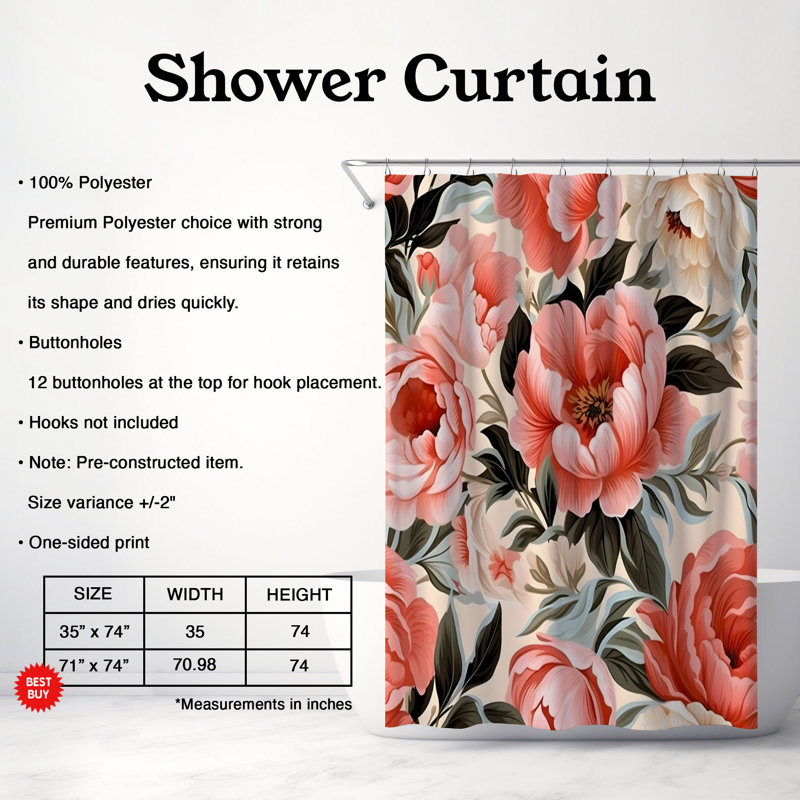 Rideau de douche Peony Garden - Premium, H 74 po x l 71 po