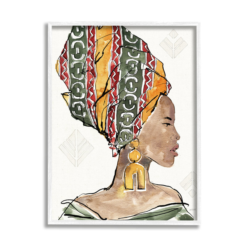 Art africain, estampe numérique de la tête d'une femme africaine encadrée par Anne Tavoletti, H 20 po x l 16 po, Cadre blanc