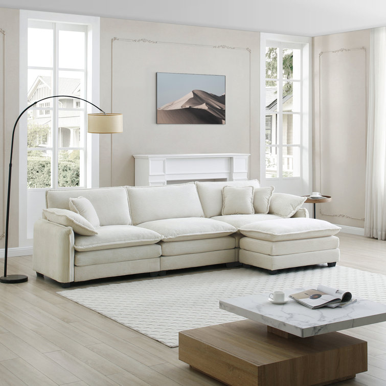 Kaoruko Oversize 3-seater Sofa With One Footrest, L-shaped Sectional Sofa With Ottoman For Living Rooms