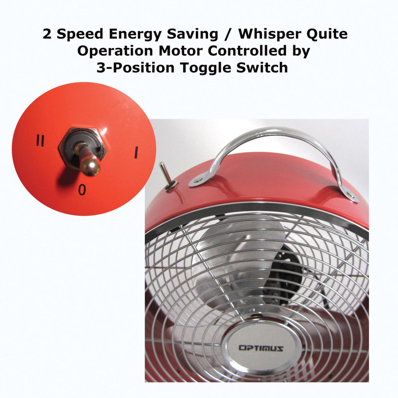 Red Retro Drum Fan with Two Speed Settings, 10 Inch