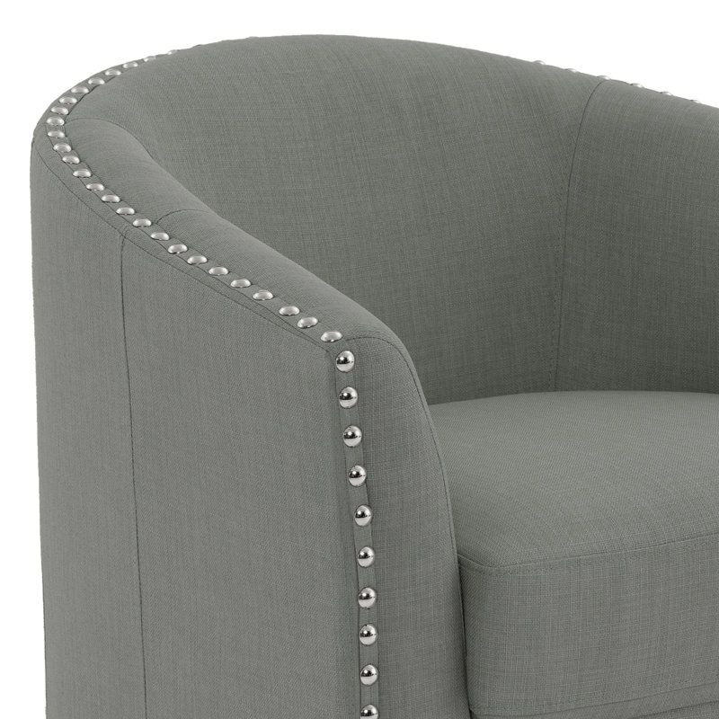 Yamber Upholstered Swivel Barrel Chair, Light Gray Polyester