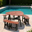 Ensemble de table de pique-nique extérieur 6 personnes avec pieds noirs, 3 bancs intégrés et trou de parasol central
