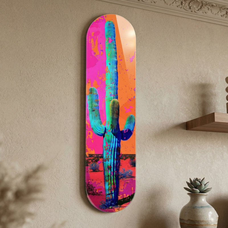 Saguaro Neon Pop Art, impression sur verre