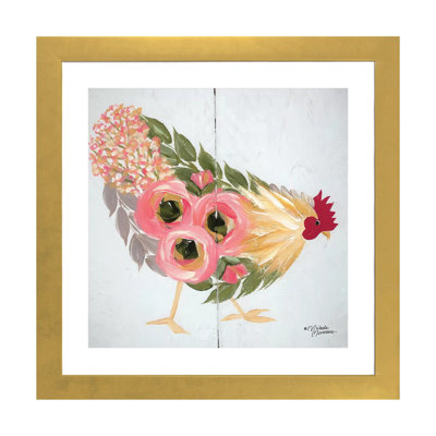 «Floral Hen on White» par Michele Norman - impression d'art graphique