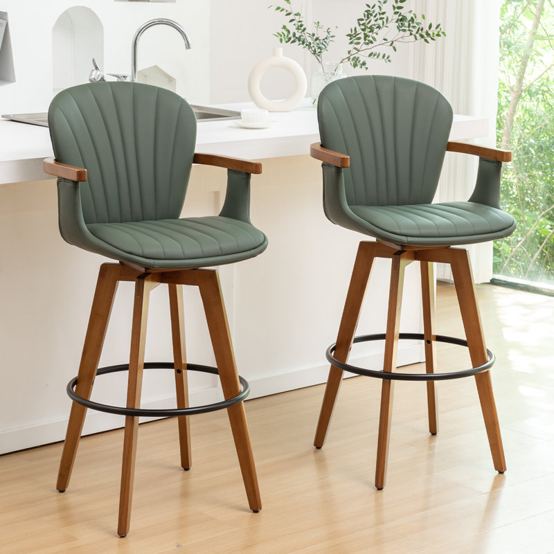 Kelsch Swivel Bamboo Counter Stools and Bar Stools, Green, Bar Stool (30" Seat Height )