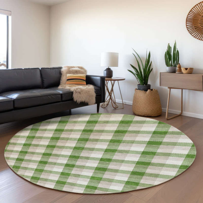 Premium Machine Washable Kian AMF1053 Plaid Rug, Round 8'