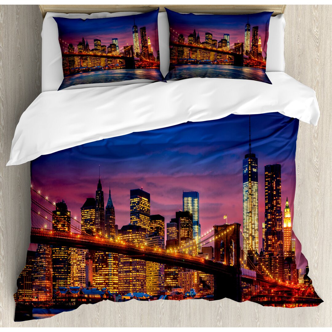 Bettbezug Set, NYC mit Neon, New York, Blau Pink