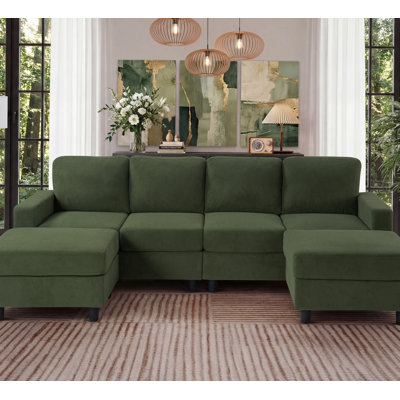 Canapé modulaire 4 places avec deux repose-pieds pour une configuration flexible en forme de U ou en forme de L et un assemblage peu encombrant.
