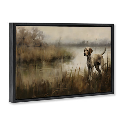 «Hunting Dog in Nature», toile flottante encadrée noire par Petal Prints Design