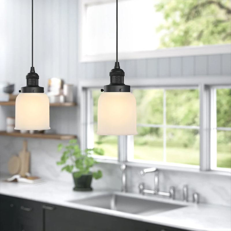 Odonnell 1-Light Dimmable Metal Single Pendant , Matte Black, Matte White