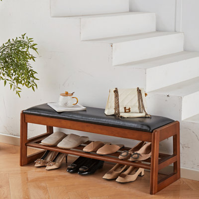 Tabouret à chaussures en bois de 40 pouces avec coussins en polyuréthane, banc d'entrée avec étagère à chaussures à 2 couches avec boîtes de rangement et tabourets en bois durables pour les entrées, les couloirs, les salons, les chambres et les placards