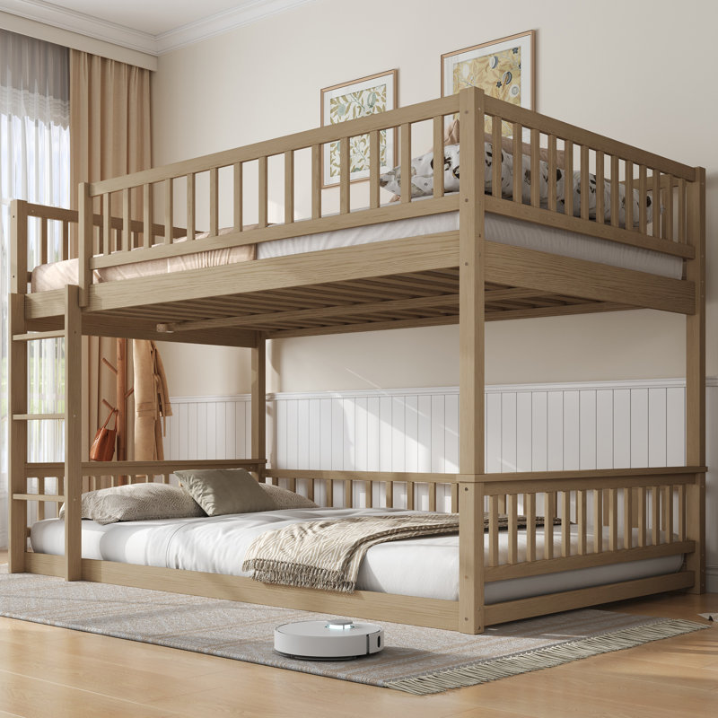 Jennifere Bunk Bed with Ladder and Guardrails, Walnut