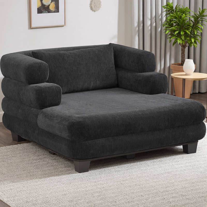 Très grand canapé-lit de 52 po, siège moderne de 41 po de profondeur avec accoudoirs superposés, revêtement en chenille comprimé pour faciliter l'expédition, aucun assemblage requis