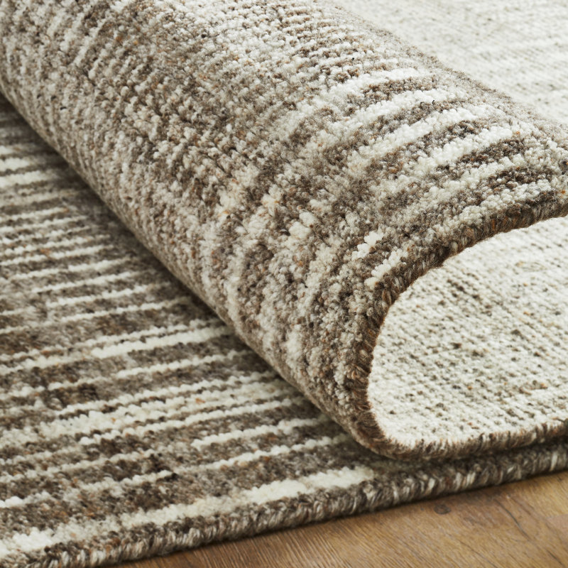 Meridian Weathered Stone Wool Hand Knotted Area Rug, Brown, Rectangle 6' x 9'