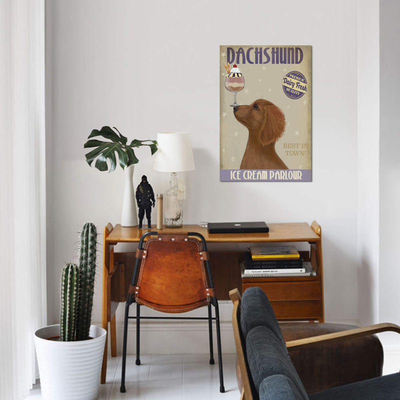 Impression sur toile tendue Fab Funky «Dachshund Ice Cream», H 60 po x l 40po x P 1,5 po, Toile tendue, Pas de tapis