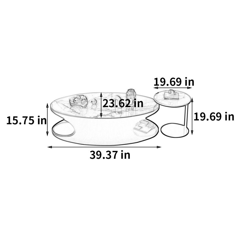Ensemble de tables basses Modern Minimalist, H 19,69 po x L 59,06 po x l 23,62 po, Vert / blanc