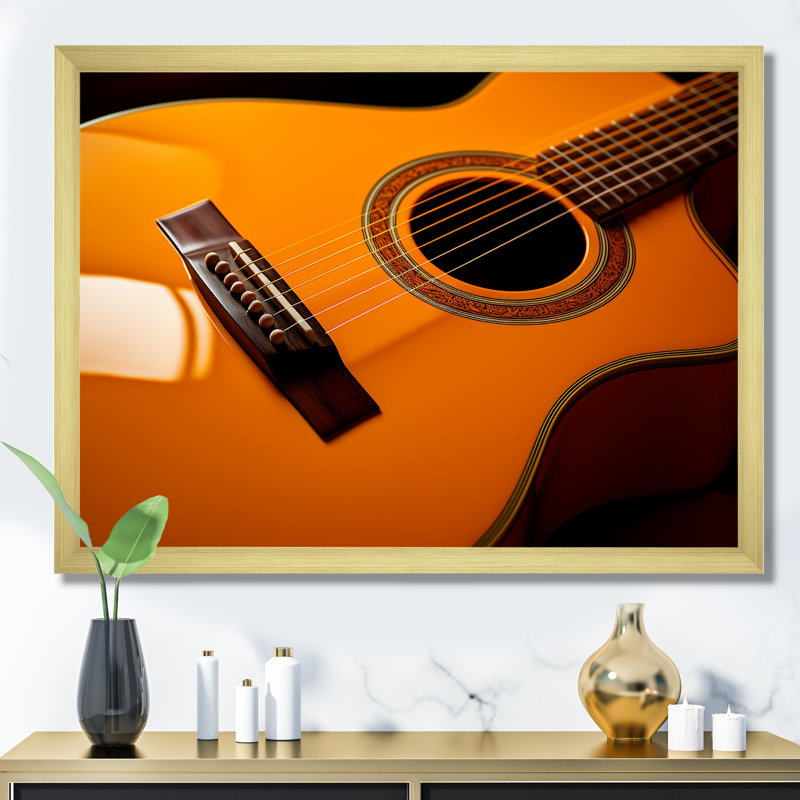 Magnifique guitare orange, reproduction d'art sur toile, Cadre doré simple, H 34 po x l 44 po x P 1,5 po