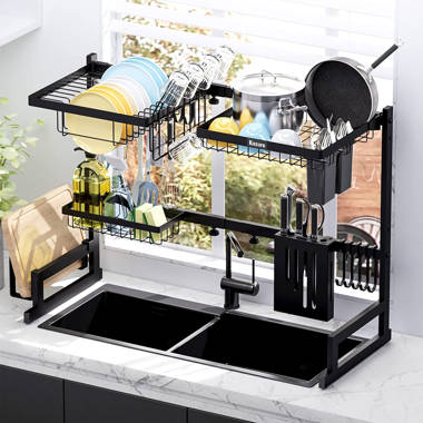 Dish Drying Rack For Kitchen Counter Over The Sink, Larger 2-tier Dish  Drying Rack Drainboard Set With Double-layer Bowl Rack, Cup Rack, Drain  Board, Sticky Board Rack, Cutlery Rack, Kitchen Accessories 