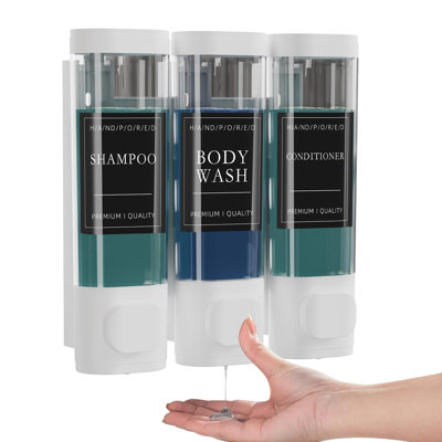Shampoo and Conditioner Dispenser, Shower Soap Dispenser Wall Mounted, Shower Dispenser 3 Chamber No Drill,(White)