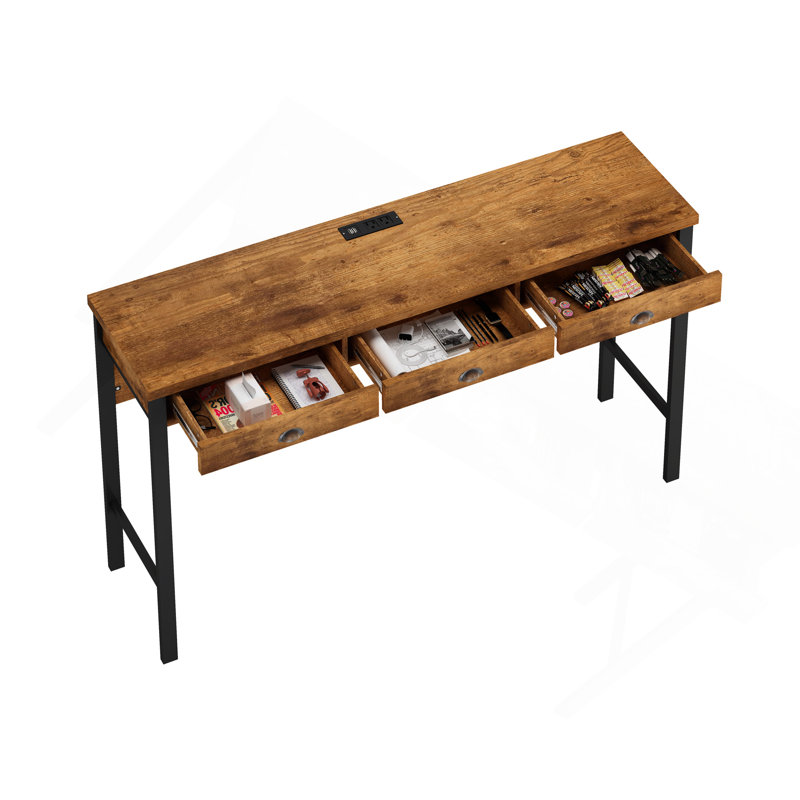 Ensemble de table de salle à manger à 3 tiroirs avec prises de courant, ensemble de table de bar avec tabourets circulaires en polyuréthane, facile à assembler, brun