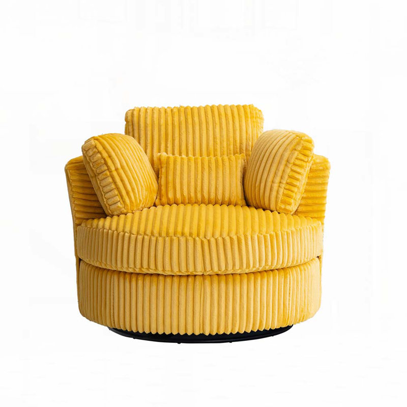 360 Degreed Swivel Accent Chair Modern Soft Plush Corduroy Round Barrel Chair For Living Room Bedroom With Pillows, Yellow