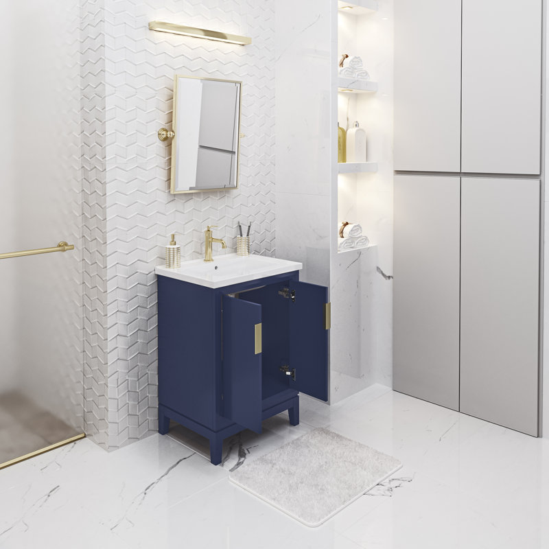 Ensemble de meuble-lavabo simple 25 po Finck, Bleu monarque, Doré