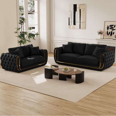 2 Piece Modern Velvet Sofa Set with Gold Accents