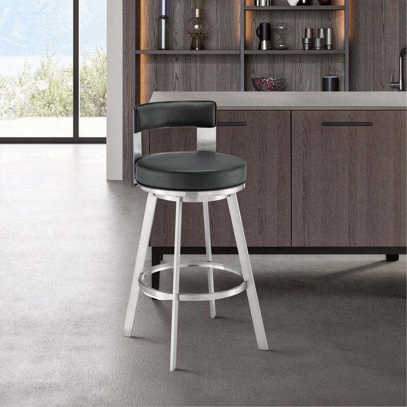 Tabourets de bar pivotants modernes, similicuir noir et acier pour la cuisine