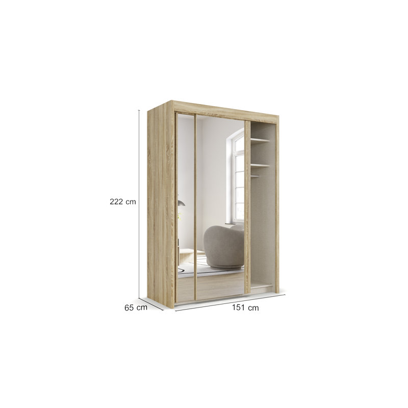 Imperial 2 Door Sliding Wardrobe, Sonoma oak, 223cm H x 151cm W x 65cm D
